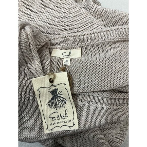 Easel Oversized Knitted Sweater Front Pocket Distressed Hems Size Medium Tan - Picture 7 of 11